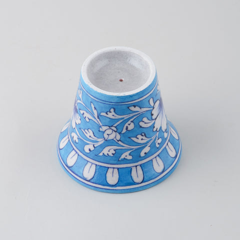 Light Blue & White Bell Shaped Blue Pottery Planter 4.5x3.75 Inches