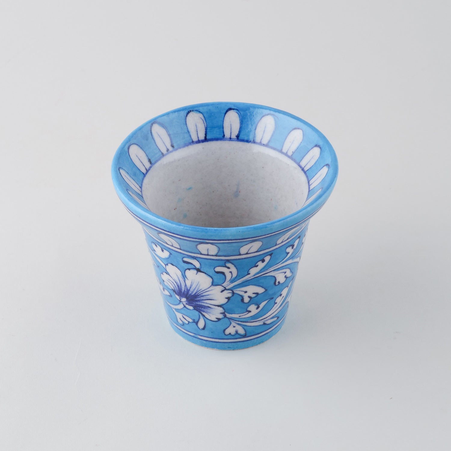 Light Blue & White Bell Shaped Blue Pottery Planter 4.5x3.75 Inches