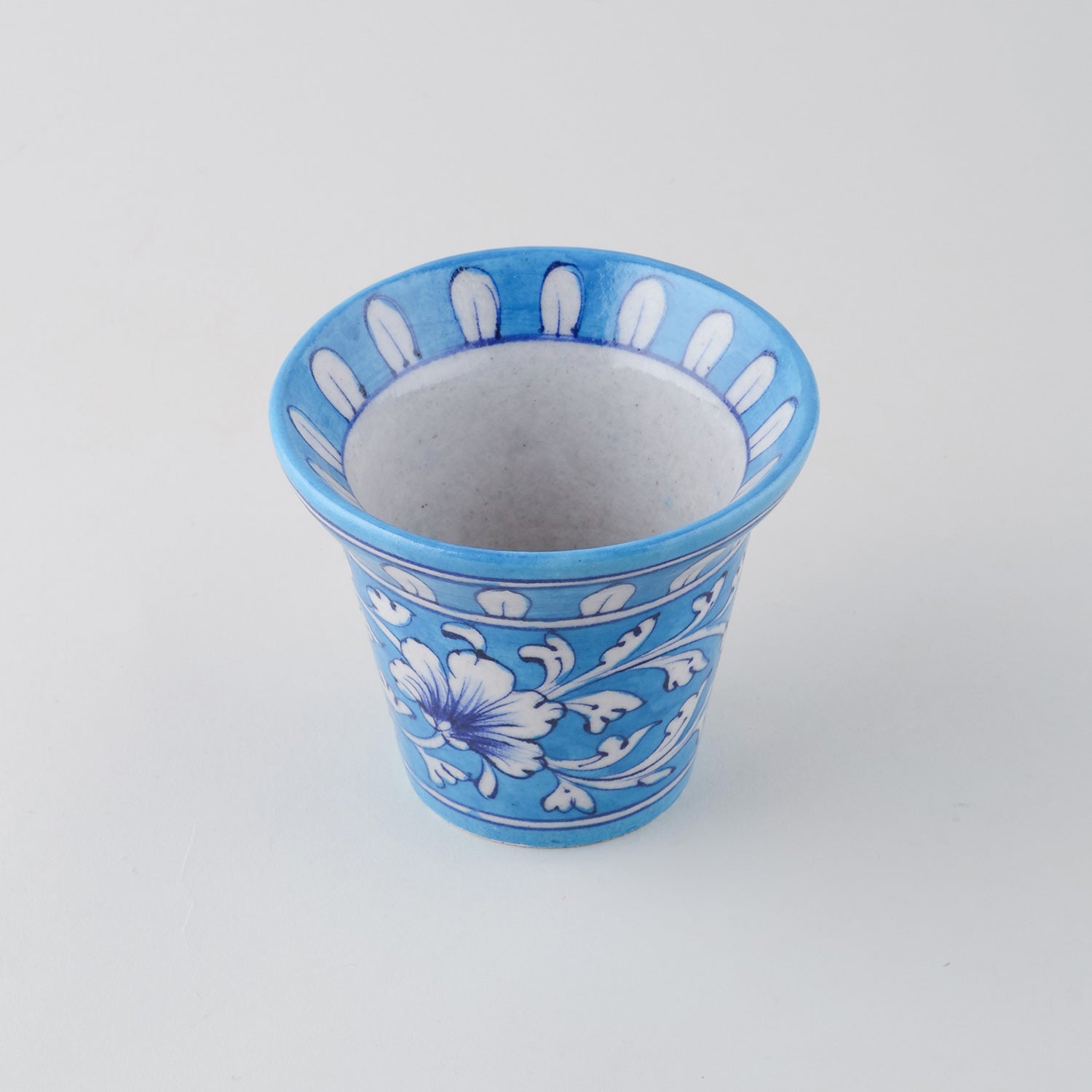 Set of 3 Blue Pottery Planters - Yellow, Indigo & Light Blue 4.5x3.75 Inches