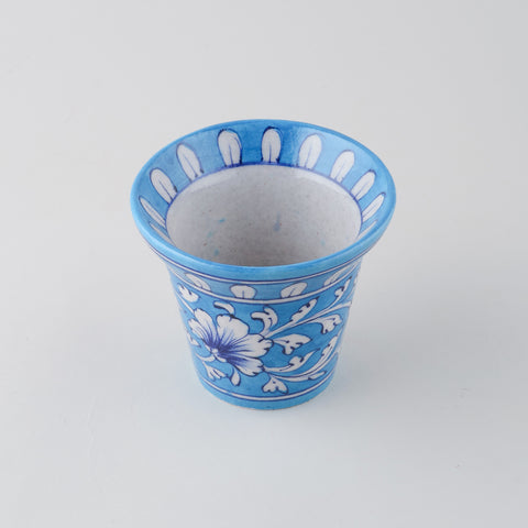 Light Blue & White Bell Shaped Blue Pottery Planter 4.5x3.75 Inches