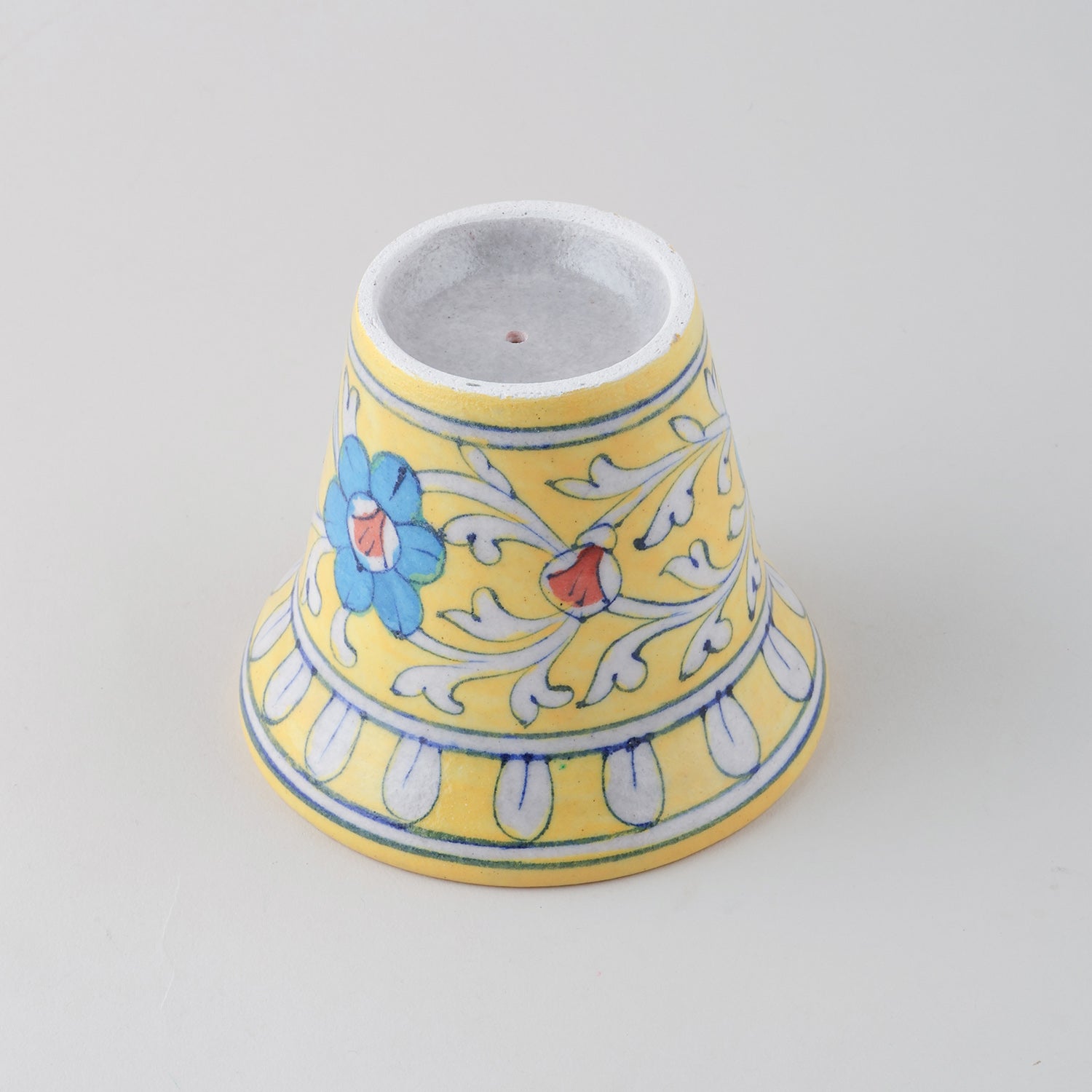 Yellow & Blue Bell Shaped Blue Pottery Planter 4.5x3.75 Inches