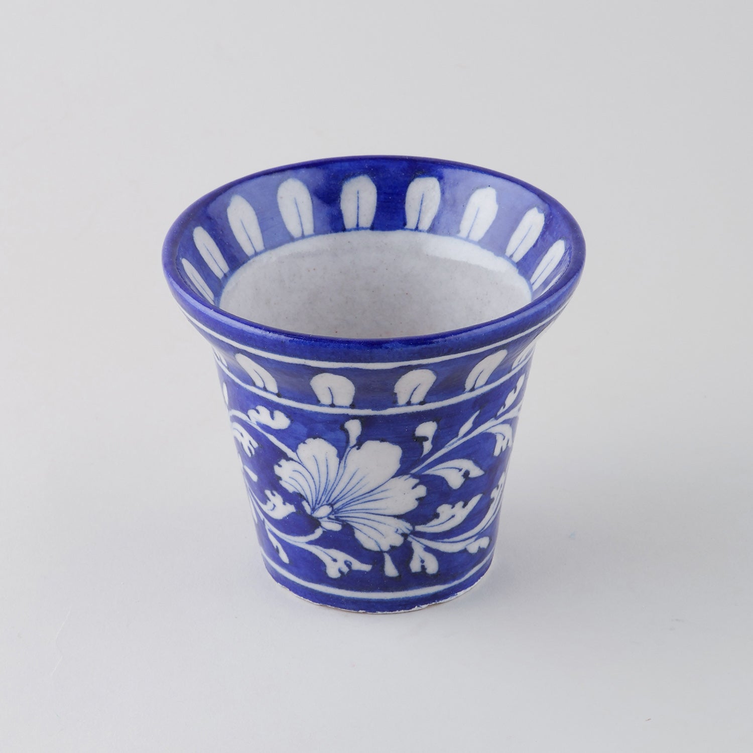 Set of 3 Blue Pottery Planters - Yellow, Indigo & Light Blue 4.5x3.75 Inches