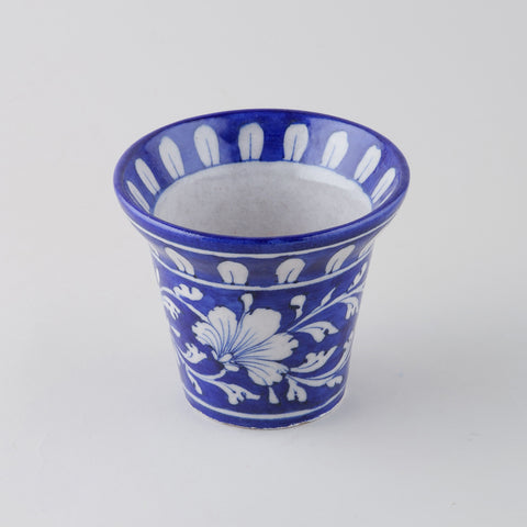 Set of 3 Blue Pottery Planters - Yellow, Indigo & Light Blue 4.5x3.75 Inches