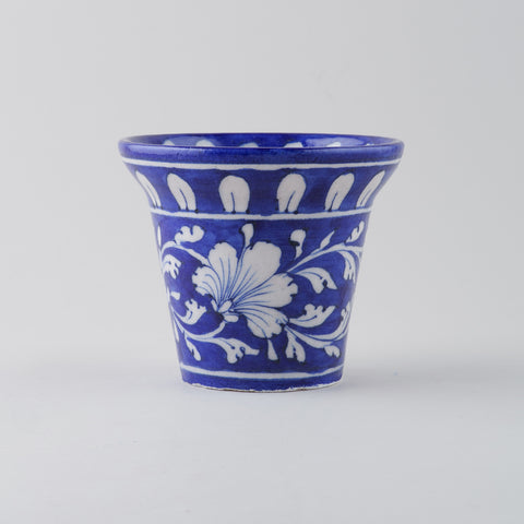 Indigo & White Bell Shaped Blue Pottery Planter 4.5x3.75 Inches