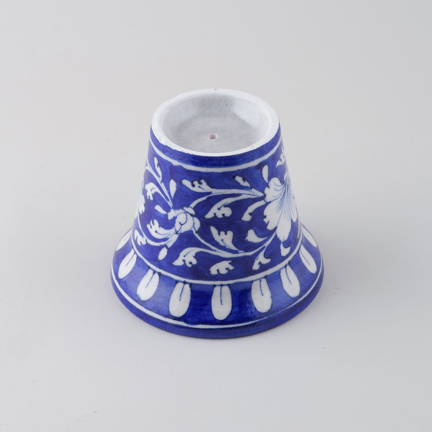 Indigo & White Bell Shaped Blue Pottery Planter 4.5x3.75 Inches