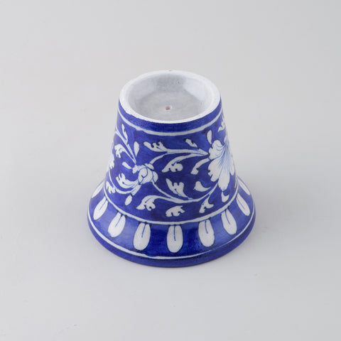 Indigo & White Bell Shaped Blue Pottery Planter 4.5x3.75 Inches