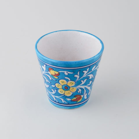 Light Blue & Yellow Conical Blue Pottery Planter 5x4.5 Inches