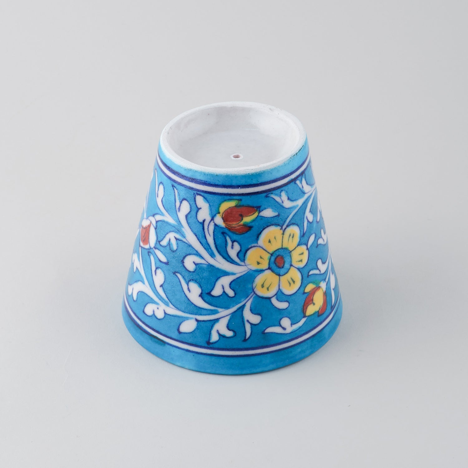 Light Blue & Yellow Conical Blue Pottery Planter 5x4.5 Inches