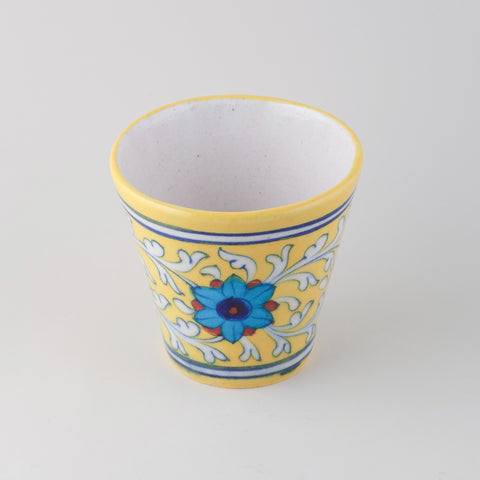 Set of 2 Conical Blue Pottery Planters - Yellow & Light Blue