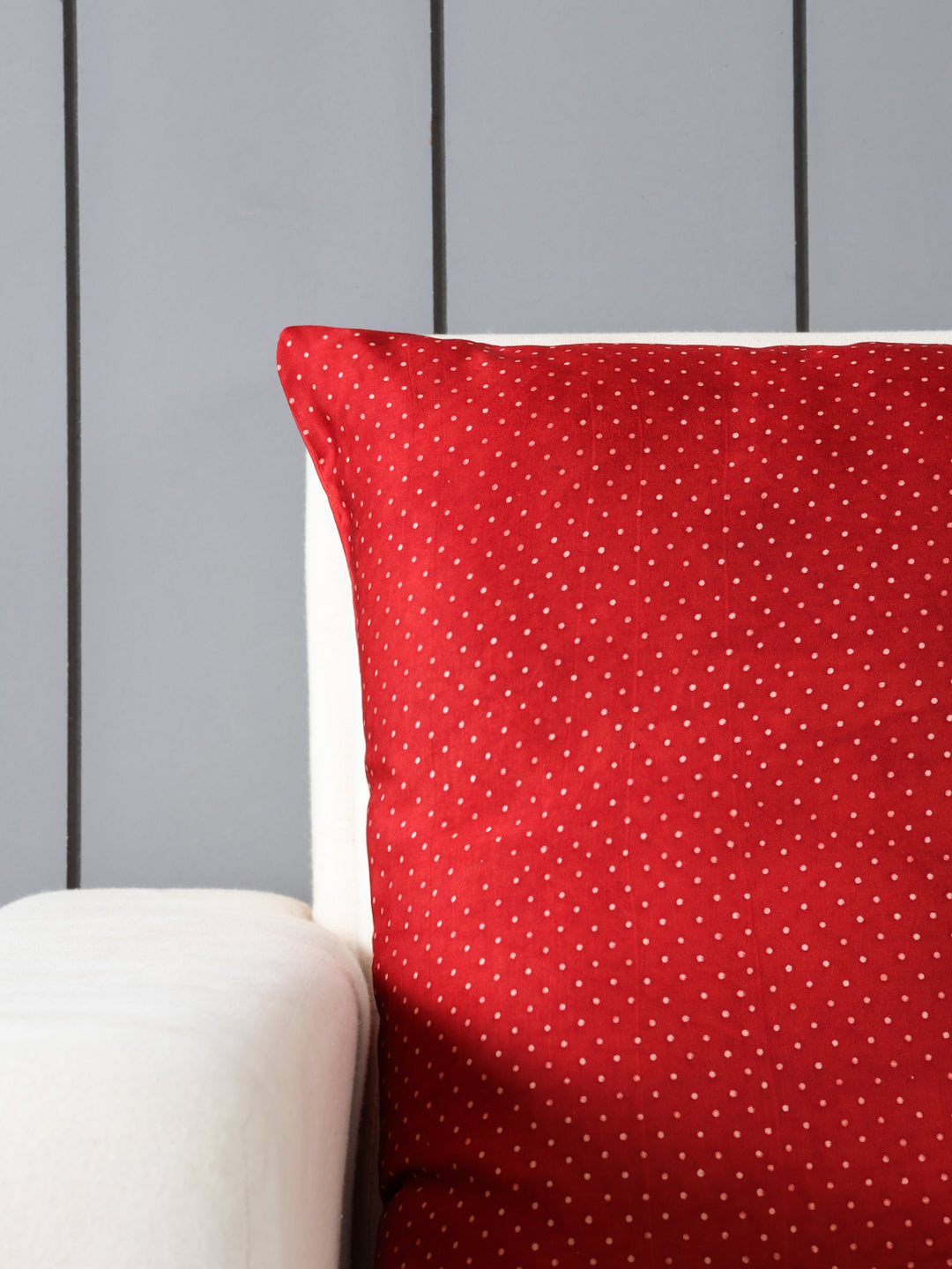 Ajrakh Modal Silk Cushion Cover Red White Dots 18x18