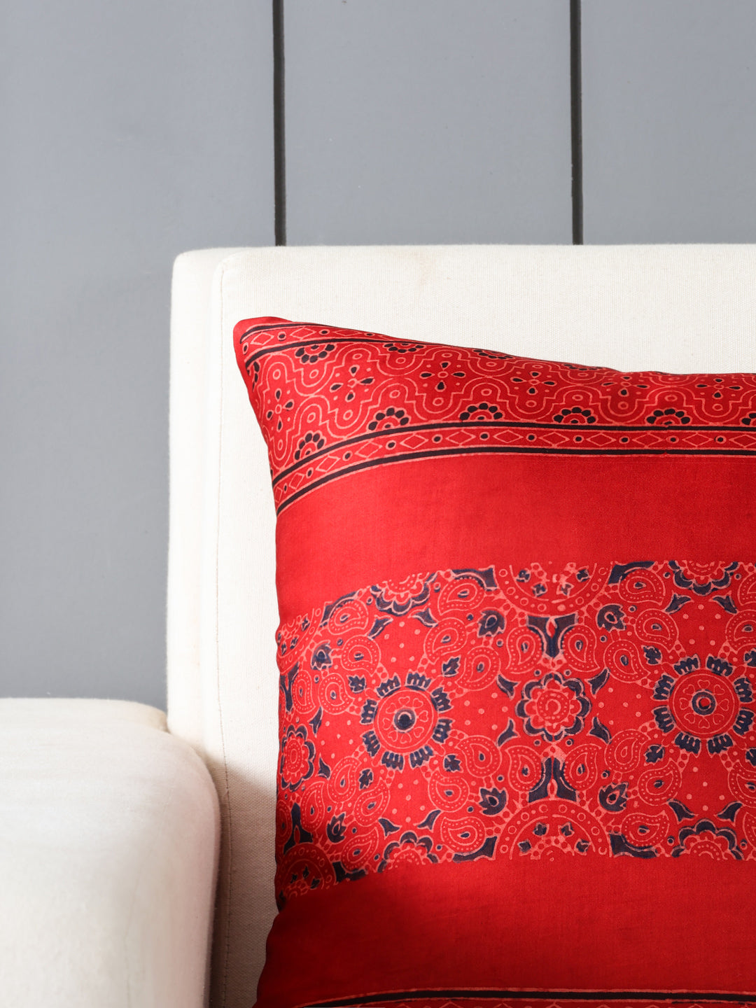 Ethnic Motifs Ajrakh Modal Silk Cushion Cover Red - 16x16