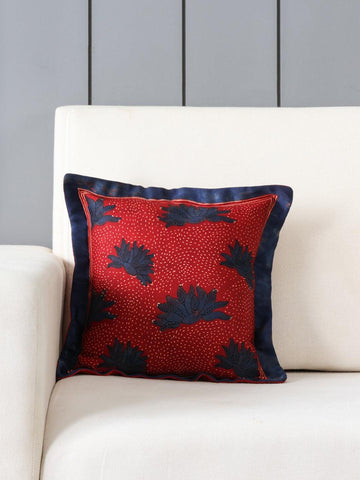 Ajrakh Modal Silk Cushion Cover Red & Indigo 12x12 - Eyaas