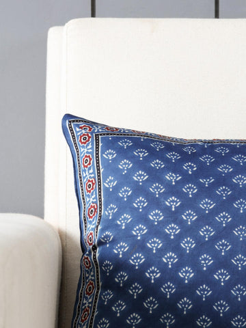 Modal Silk Ajrakh Cushion Cover Indigo & White - 12x12 - Eyaas