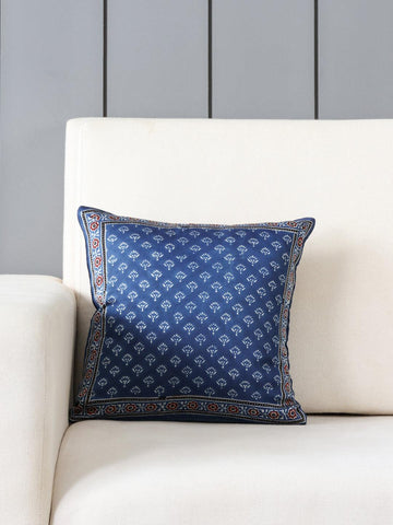 Modal Silk Ajrakh Cushion Cover Indigo & White - 12x12 - Eyaas