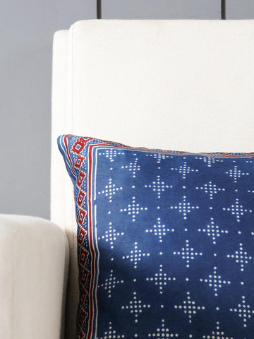 Ajrakh Cushion Cover Indigo, Madder & White, 12x12 - Eyaas