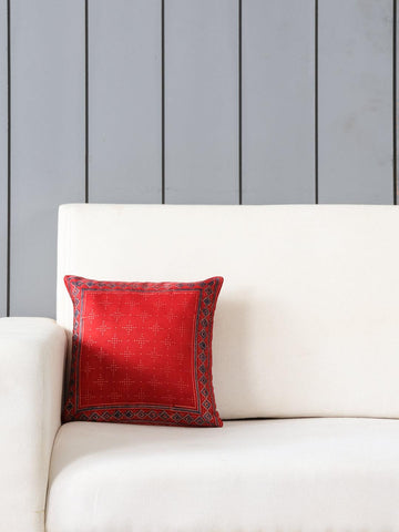 Ajrakh Silk Cushion Cover Red Indigo Border - 12x12 - Eyaas