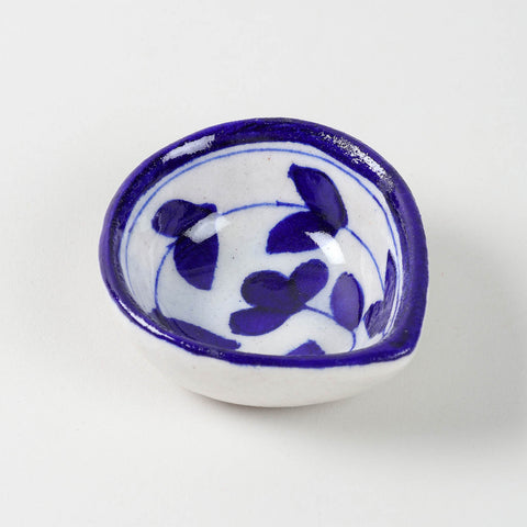 White & Indigo Vine Blue Pottery Diya Set of 4