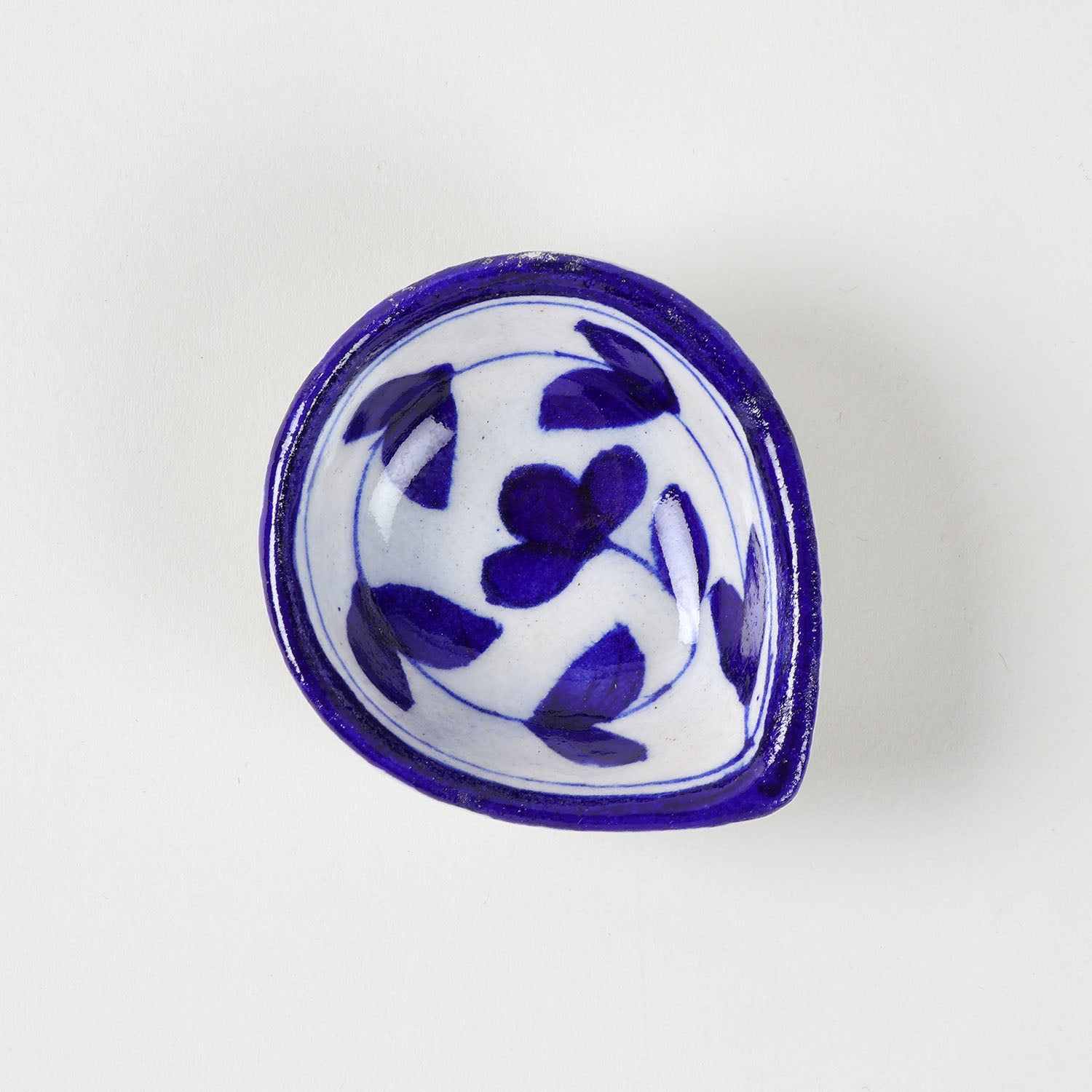 White & Indigo Vine Blue Pottery Diya Set of 4