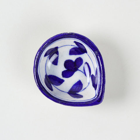 White & Indigo Vine Blue Pottery Diya Set of 4