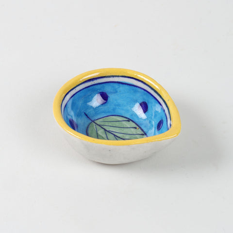 Green Leaf & Light Blue Pottery Ceramic Diya Set of 4