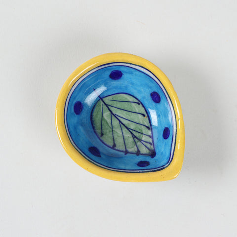 Green Leaf & Light Blue Pottery Ceramic Diya Set of 4