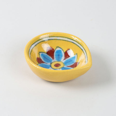 Floral Yellow & Brown Blue Pottery Diya Set of 4