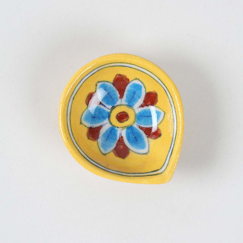 Floral Yellow & Brown Blue Pottery Diya Set of 4