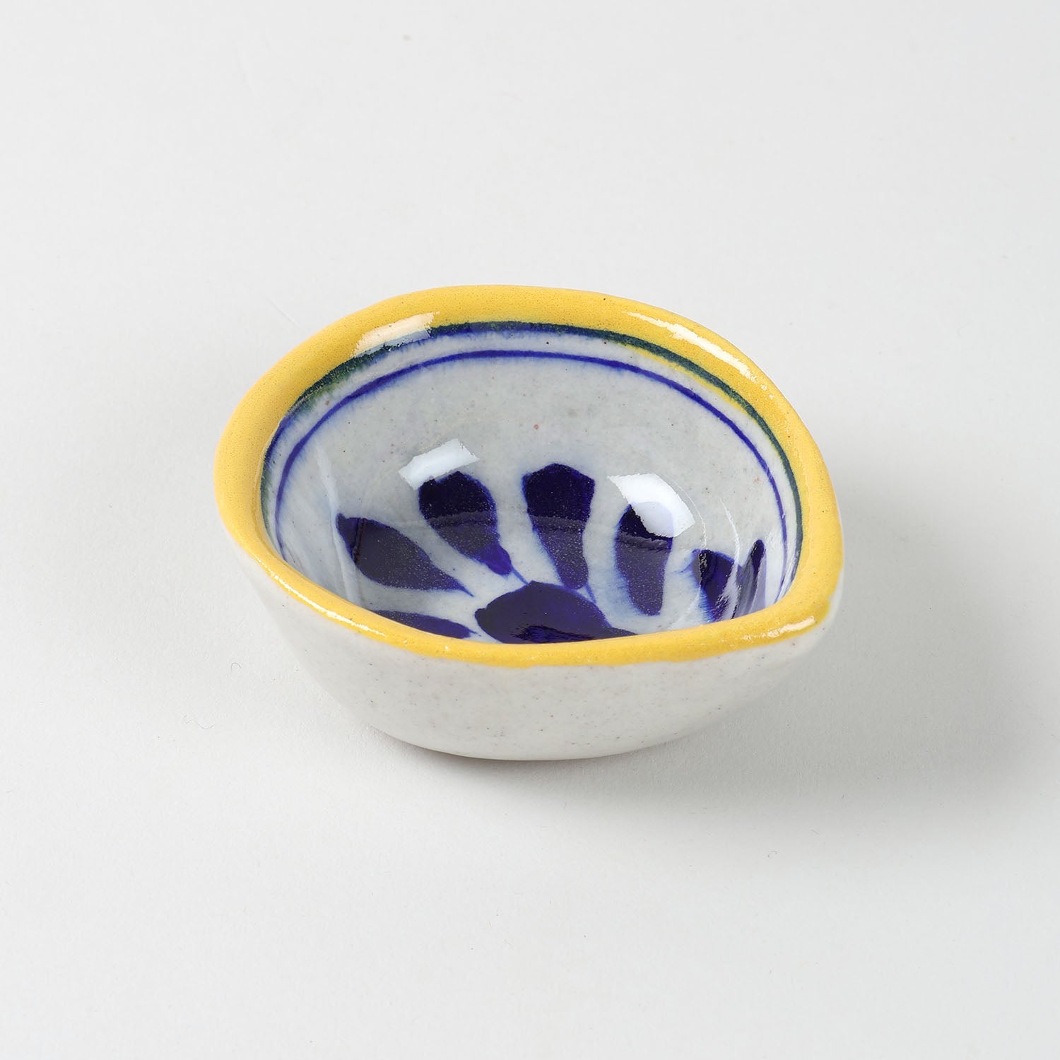 Indigo & Yellow Blue Pottery Diya Set of 4