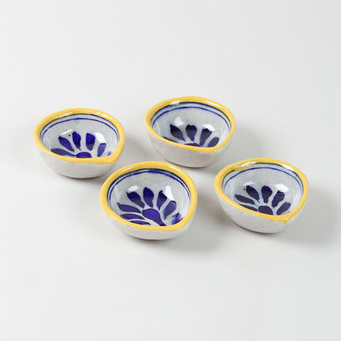 Indigo & Yellow Blue Pottery Diya Set of 4