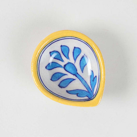 Light Blue & Yellow Blue Pottery Diya Set of 4