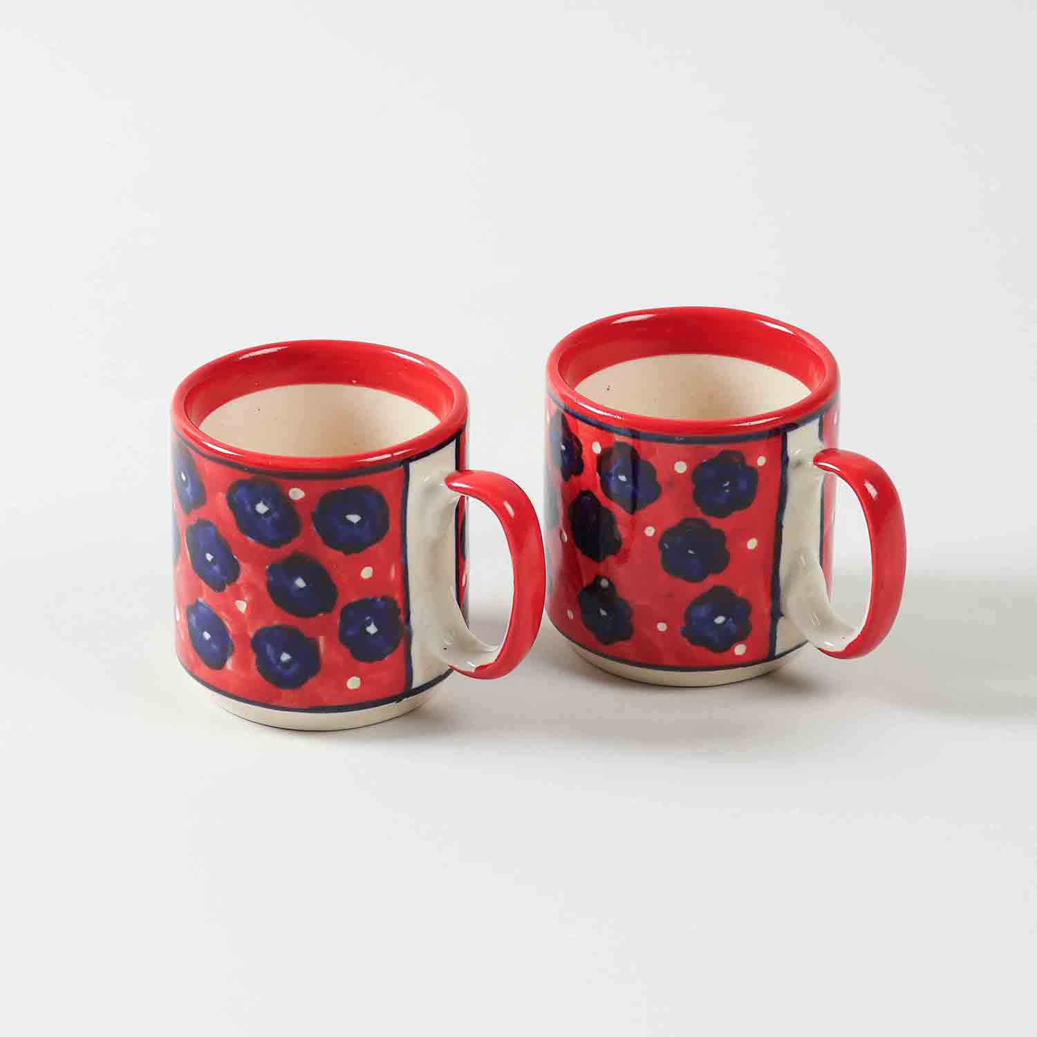 Small Floral Hand-painted Red Ceramic Mug Gift  Pack of 2