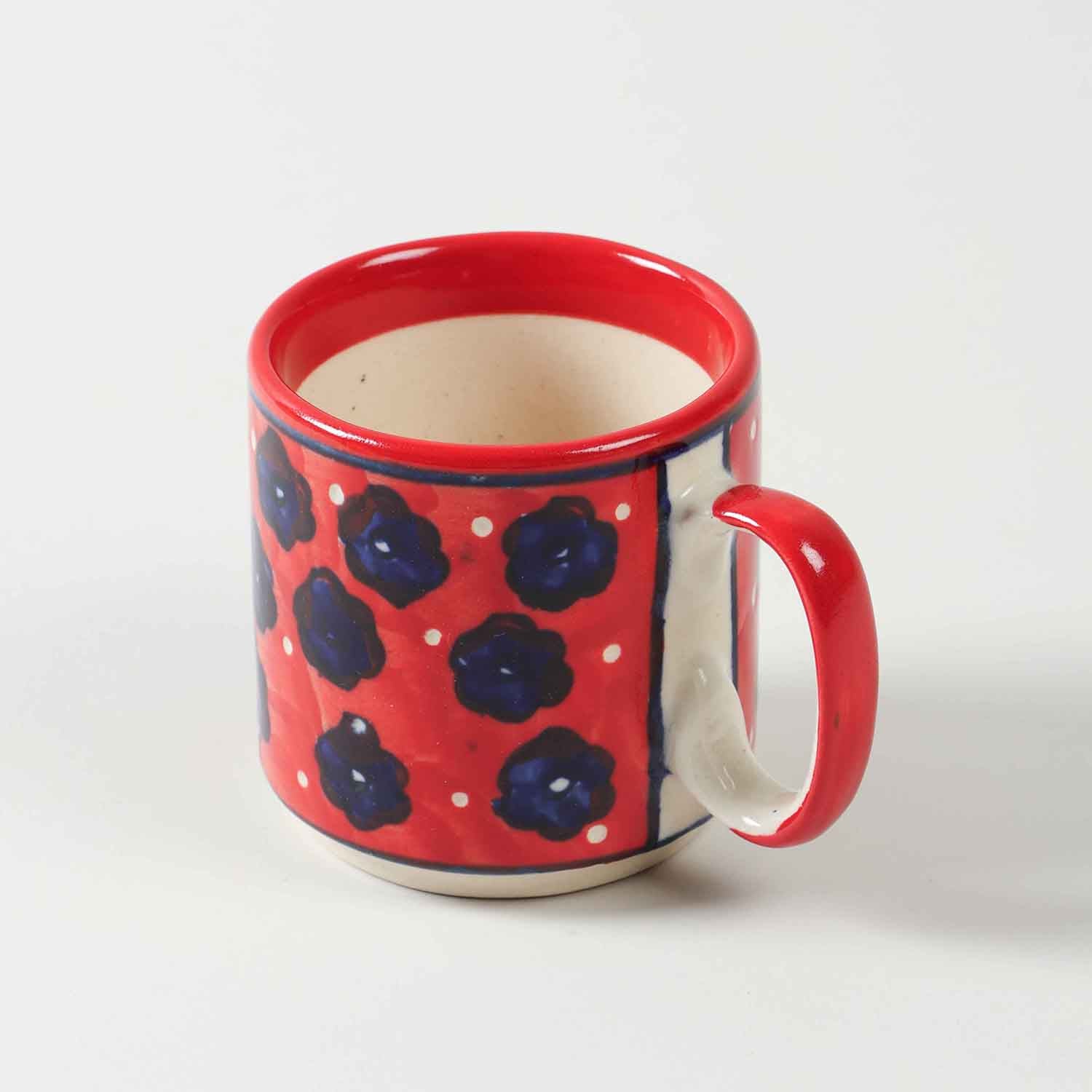 Small Floral Hand-painted Red Ceramic Mug Gift  Pack of 2
