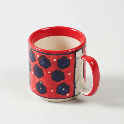 Small Floral Hand-painted Red Ceramic Mug Gift  Pack of 2
