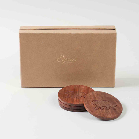 Rosewood Coaster Tiger Brass Inlay Gift Pack of 4