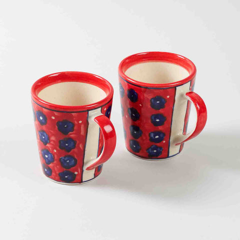 Large Floral Red Ceramic Mug Gift  Pack of 2