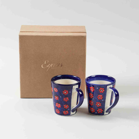 Large Floral Blue Ceramic Mug Gift  Pack of 2