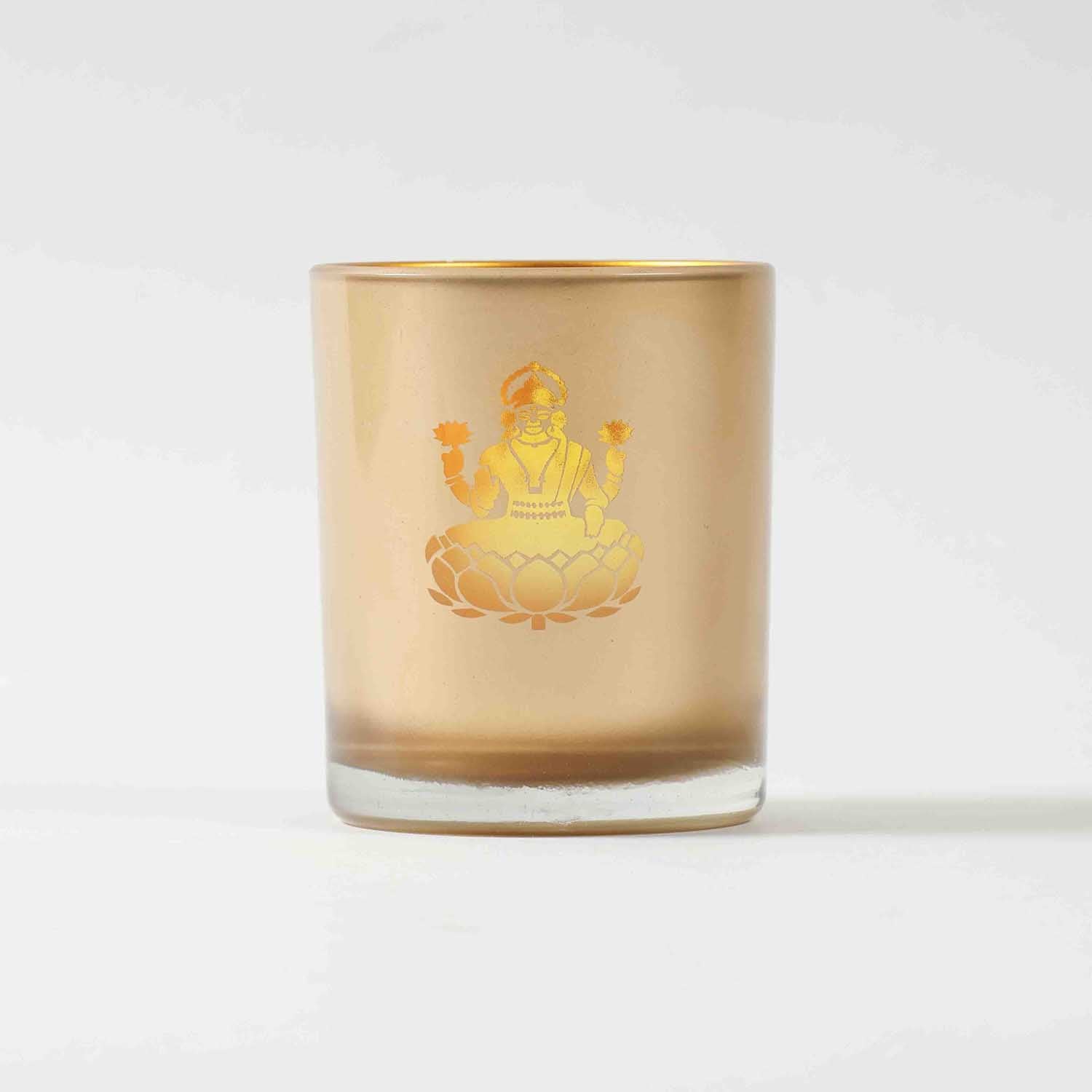 Golden Glass Laxmi Ganesh Candle Holders Set of 2