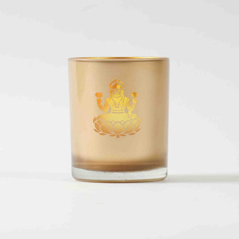 Golden Glass Laxmi Ganesh Candle Holders Set of 2