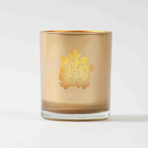 Golden Glass Laxmi Ganesh Candle Holders Set of 2
