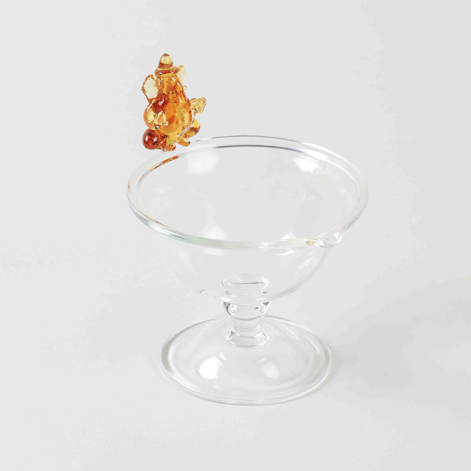 Clear Glass Diya with Ganesha Décor Gift Pack of 2