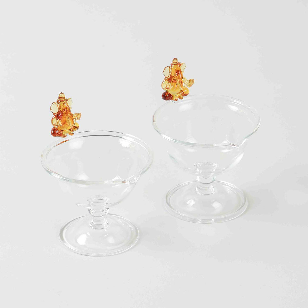Clear Glass Diya with Ganesha Décor Gift Pack of 2