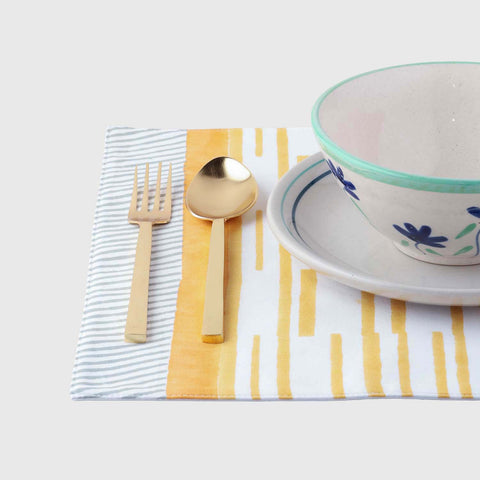Yellow Stripe Block Printed Placemat 13x18 Inches