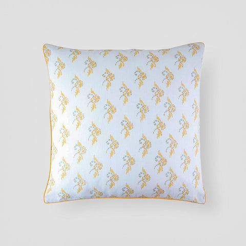 Swirl Block Printed Cushion Cover, Light Blue & Orange 16x16