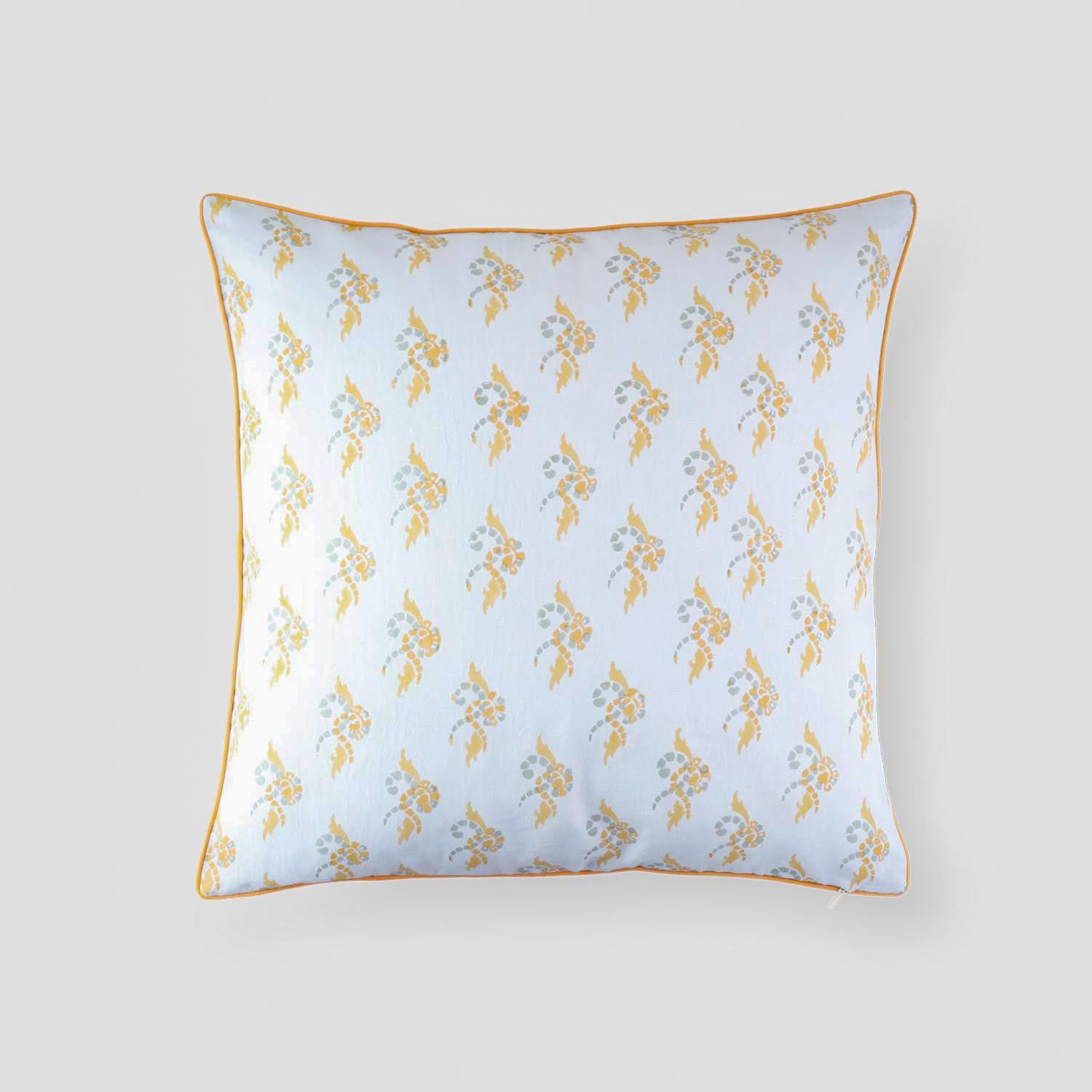 Swirl Block Printed Cushion Cover, Light Blue & Orange 16x16