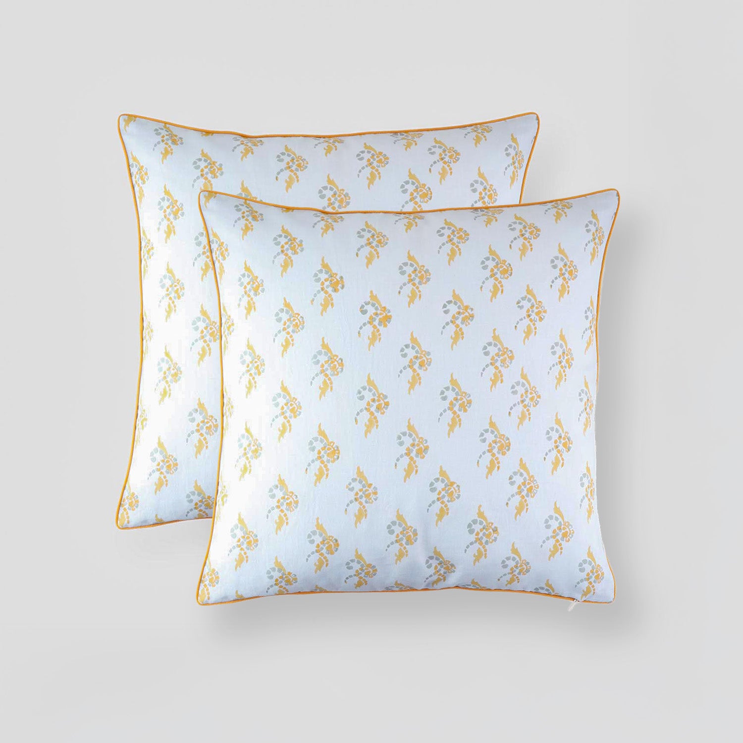 Swirl Block Printed Cushion Cover, Light Blue & Orange 16x16