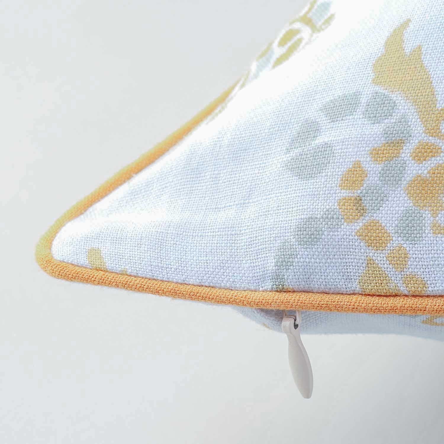 Swirl Block Printed Cushion Cover, Light Blue & Orange 16x16
