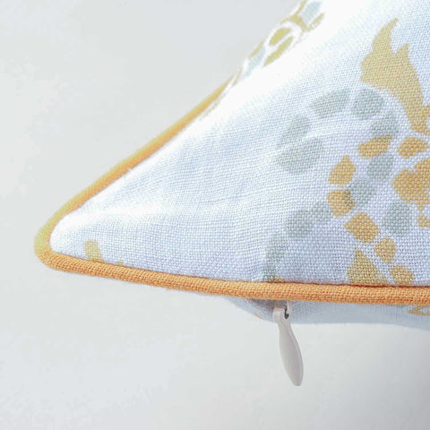 Swirl Block Printed Cushion Cover, Light Blue & Orange 16x16
