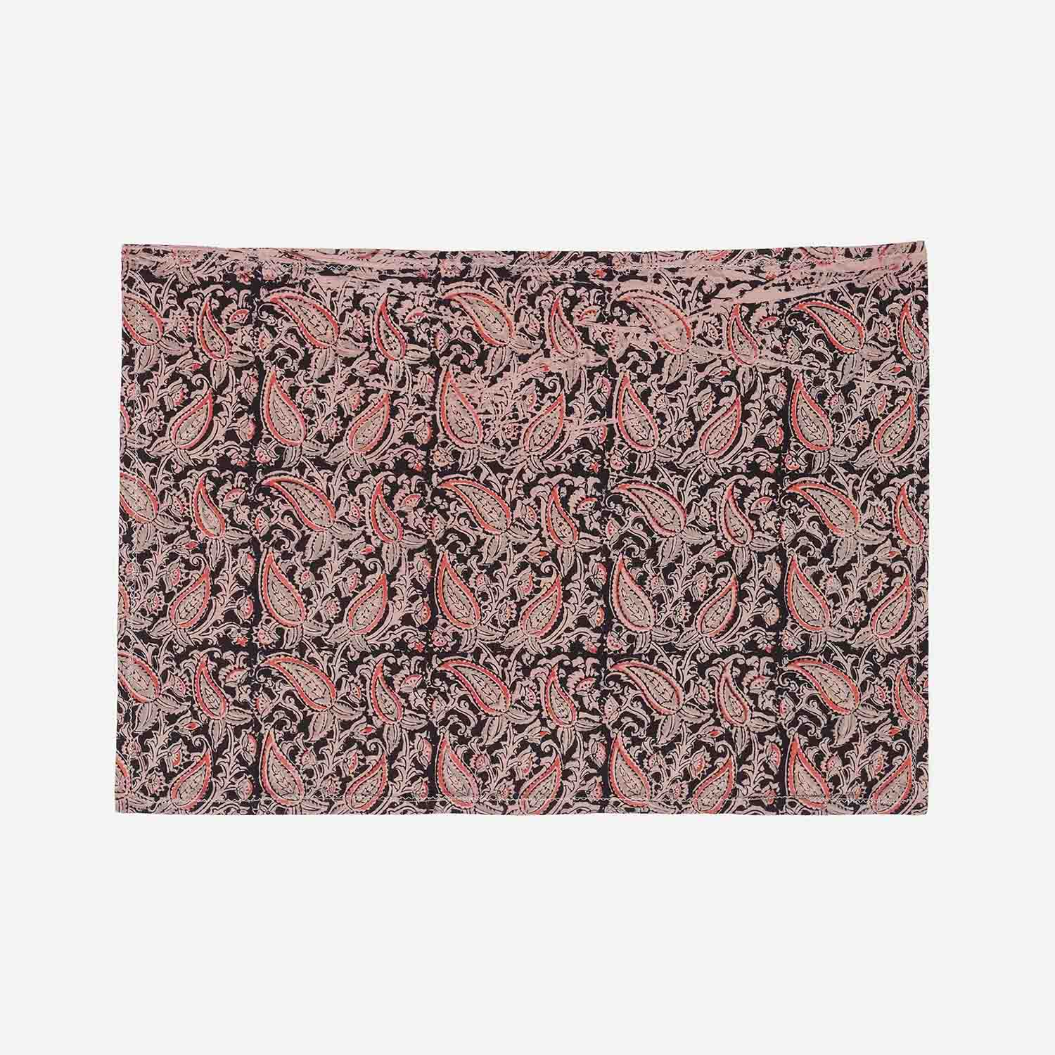 Cosmos Block Printed Kalamkaari Bedcover & Pillow Cases