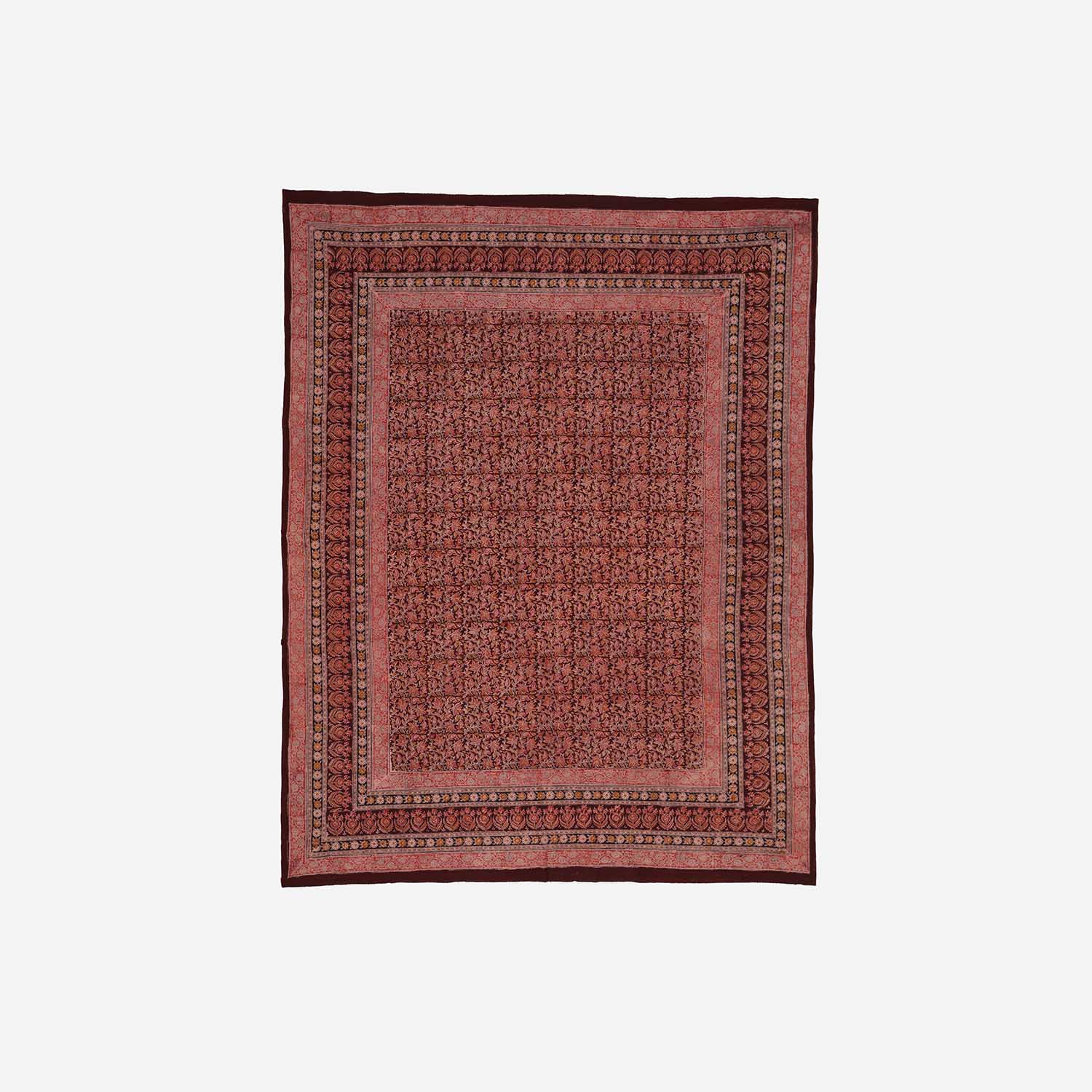 Lotus Block Printed Kalamkaari Bedcover