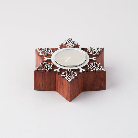 Wooden Block T-light Holder Santa's Booty - Set of 4